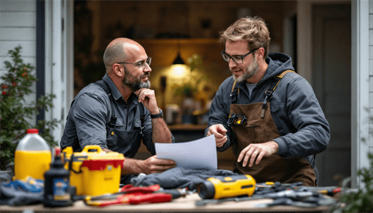 Two contractors in discussion.