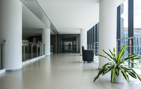 a waiting area in a commercial building